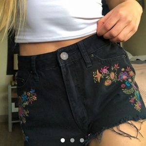 BDG black flower embroidered shorts